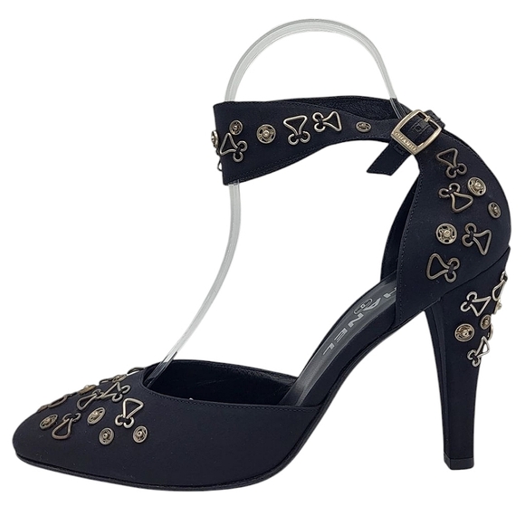 CHANEL 2003 Snap Collection Ankle Strap Pumps With Metal Snaps & Hooks Black 38 - Picture 2 of 16